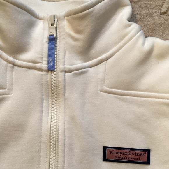NWT Vineyard Vines Cream and Blue, Green Striped Quarter-Zip - Picture 4 of 10